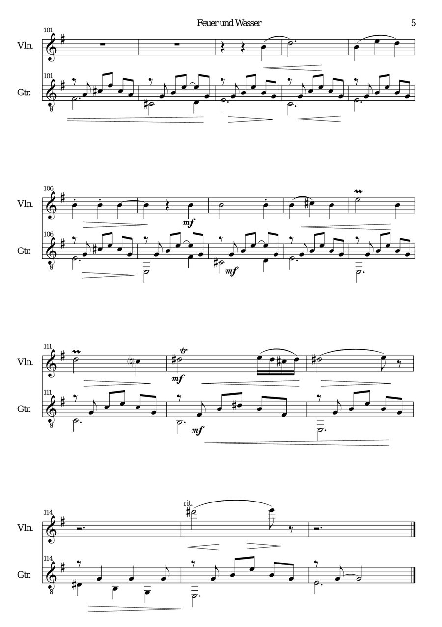 Feuer und Wasser (Fire and Water) for violin and guitar String Duet scores gallery preview page 5