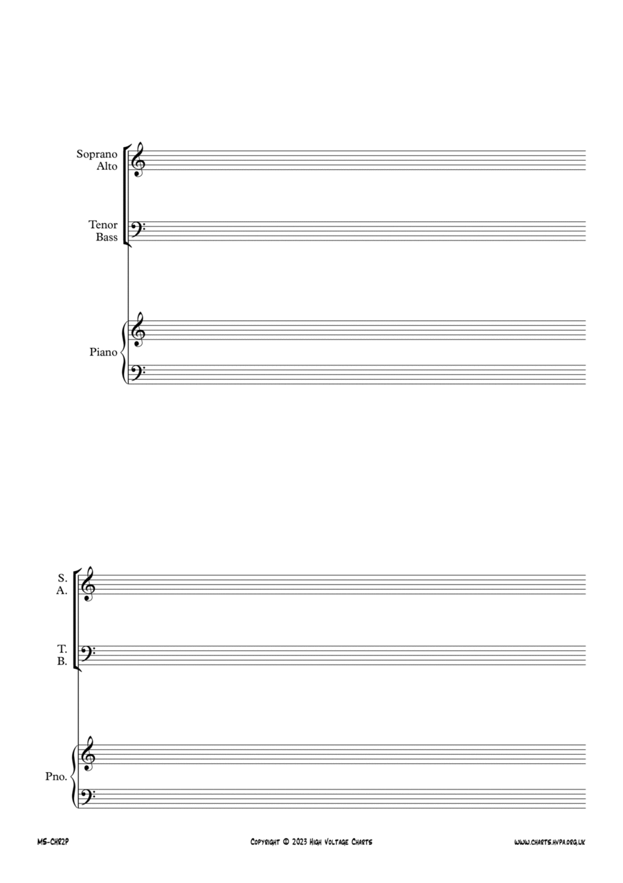 Manuscript Paper - Reduced SATB Voices with Piano 4-Part scores gallery preview page 1