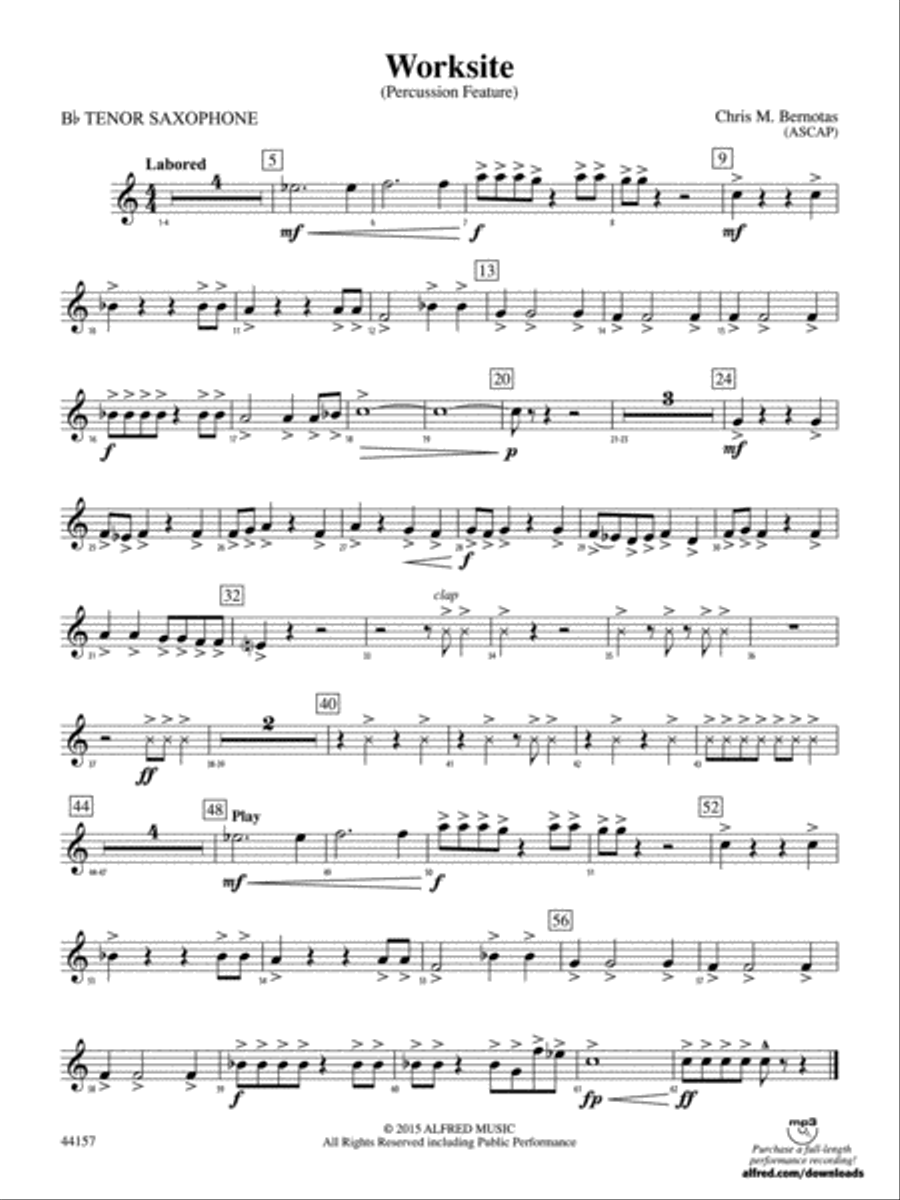 Worksite: B-flat Tenor Saxophone Concert Band scores gallery preview page 1