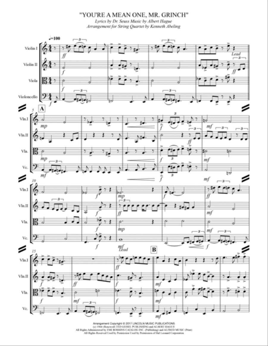 You're A Mean One, Mr. Grinch String Quartet scores gallery preview page 2