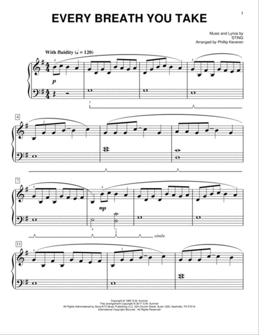 Every Breath You Take [Classical version] (arr. Phillip Keveren) Easy Piano scores gallery preview page 1