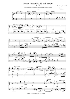 Book cover for Mozart - Piano Sonata No.15 in F major K 533 - Complete score