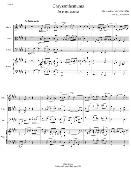 Giacomo Puccini - Crisantemi (Chrysanthemums) arr. for piano quartet (score and parts)