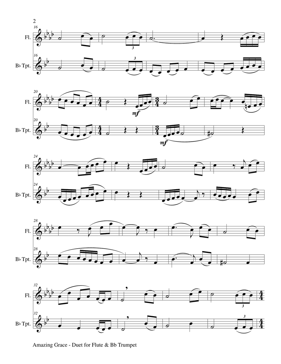 AMAZING GRACE (Duet - Flute & Bb Trumpet - Score & Parts included) AMAZING GRACE (Duet - Flute & Bb Trumpet - Score & Parts included) Flute scores gallery preview page 3