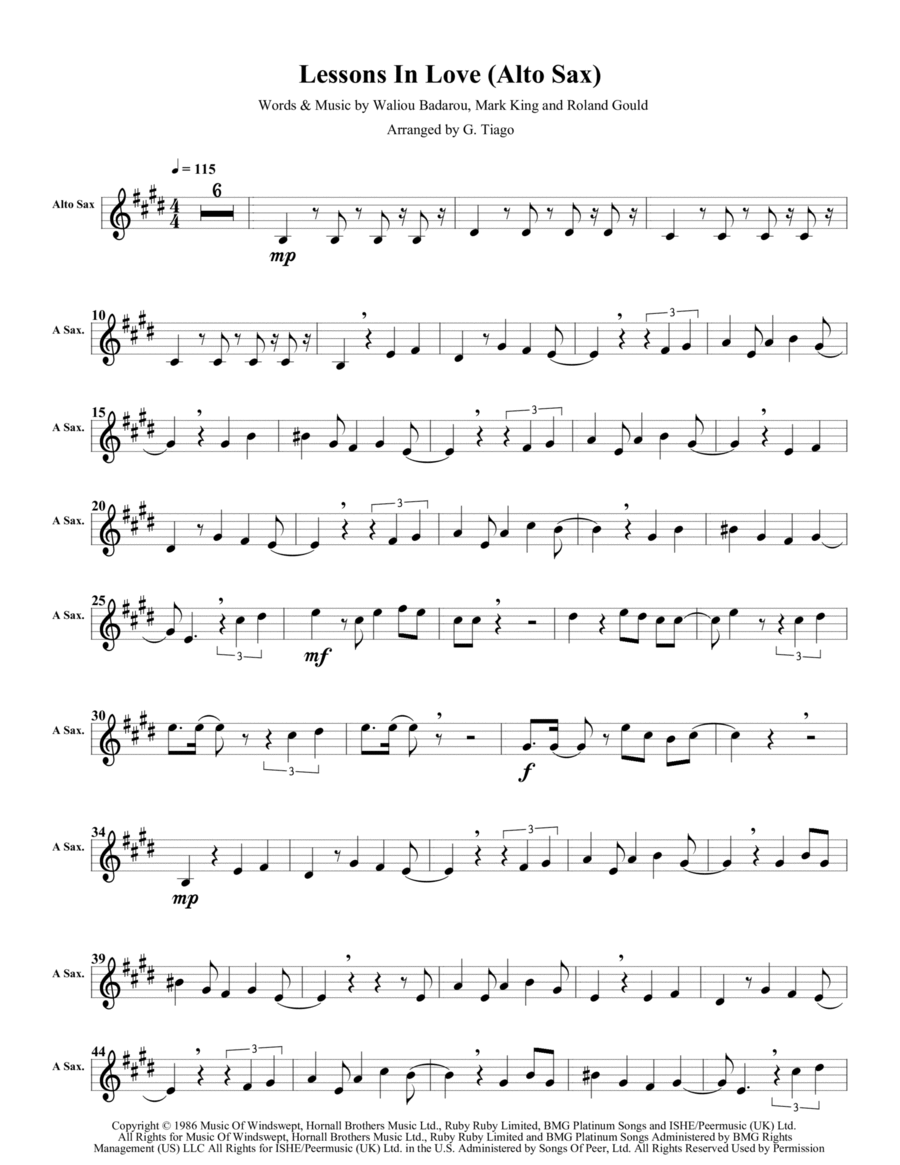 Lessons In Love Alto Saxophone scores gallery preview page 1