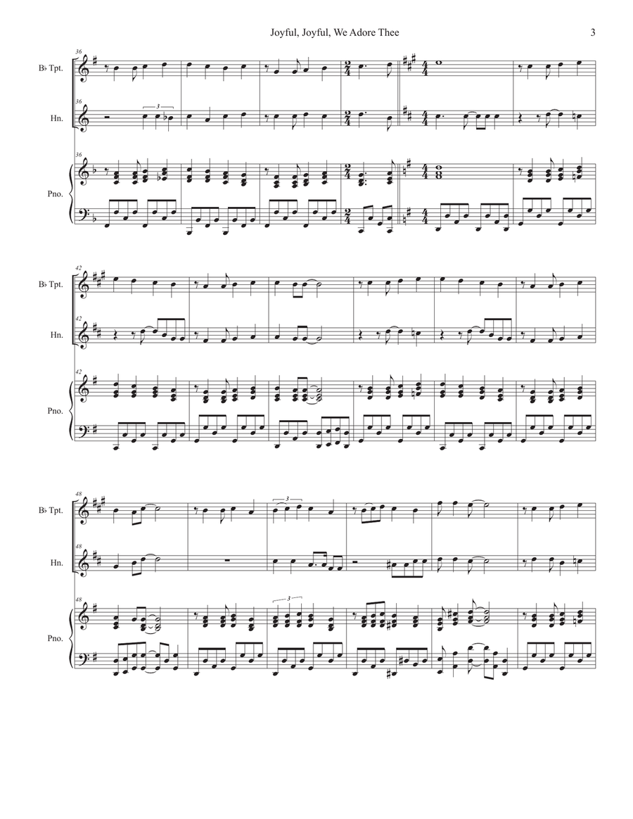 Joyful, Joyful, We Adore Thee (Duet for Bb-Trumpet and French Horn) Brass Duet scores gallery preview page 3