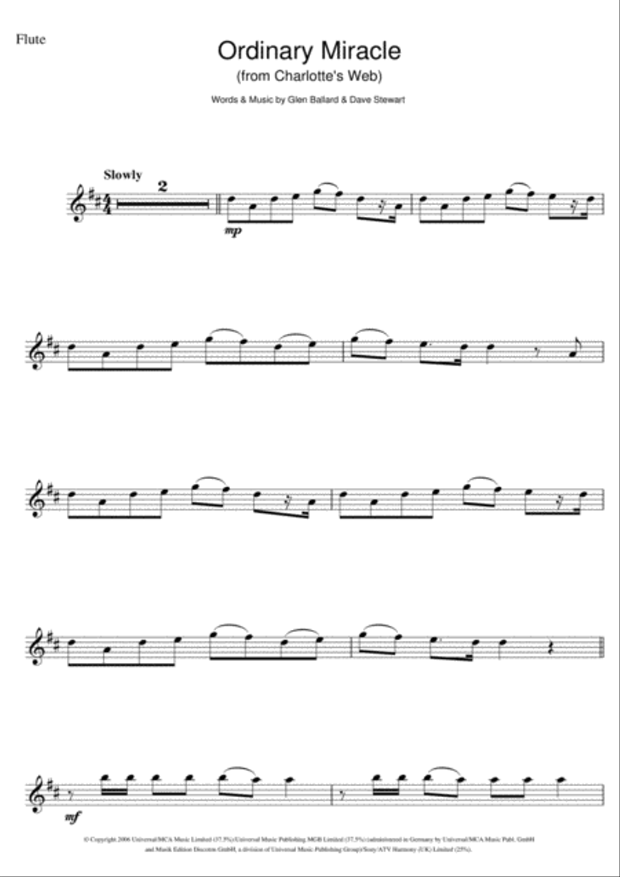 Ordinary Miracle (from Charlotte's Web) Flute Solo scores gallery preview page 1