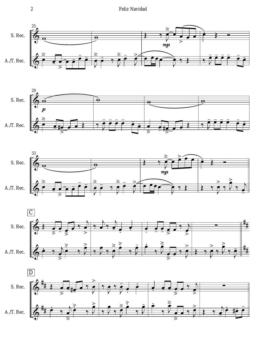 Feliz Navidad Woodwind Duet scores gallery preview page 2