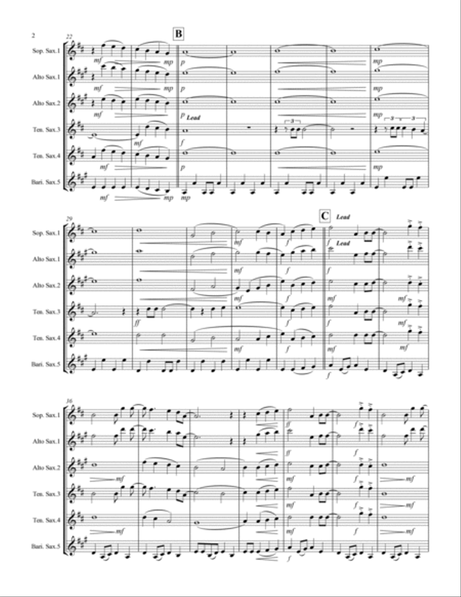 Sweet Caroline Saxophone Quintet scores gallery preview page 3