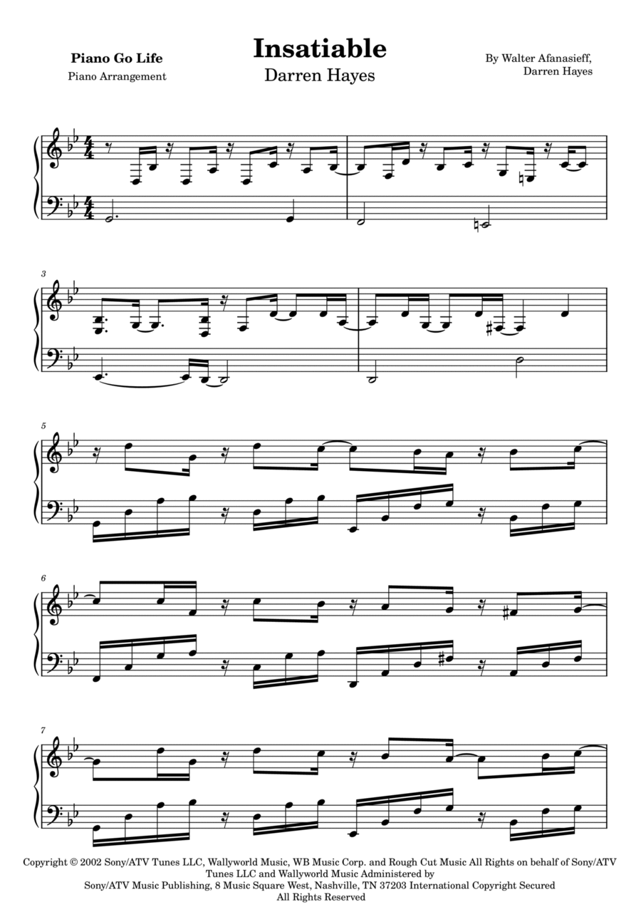 Insatiable Insatiable Piano Solo scores gallery preview page 1