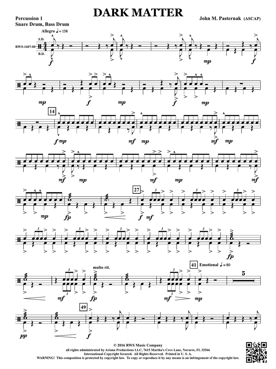 Dark Matter: 1st Percussion Percussion scores gallery preview page 1