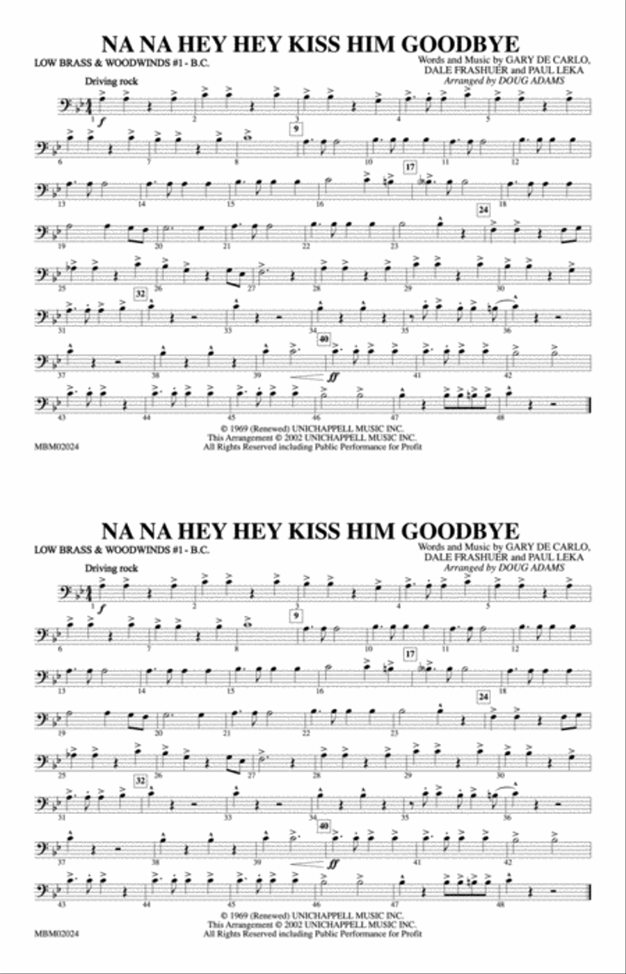 Na Na Hey Hey Kiss Him Goodbye: Low Brass & Woodwinds #1 - Bass Clef Marching Band scores gallery preview page 1