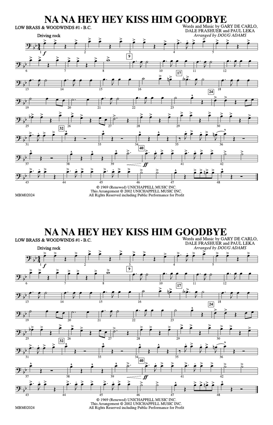 Na Na Hey Hey Kiss Him Goodbye: Low Brass & Woodwinds #1 - Bass Clef