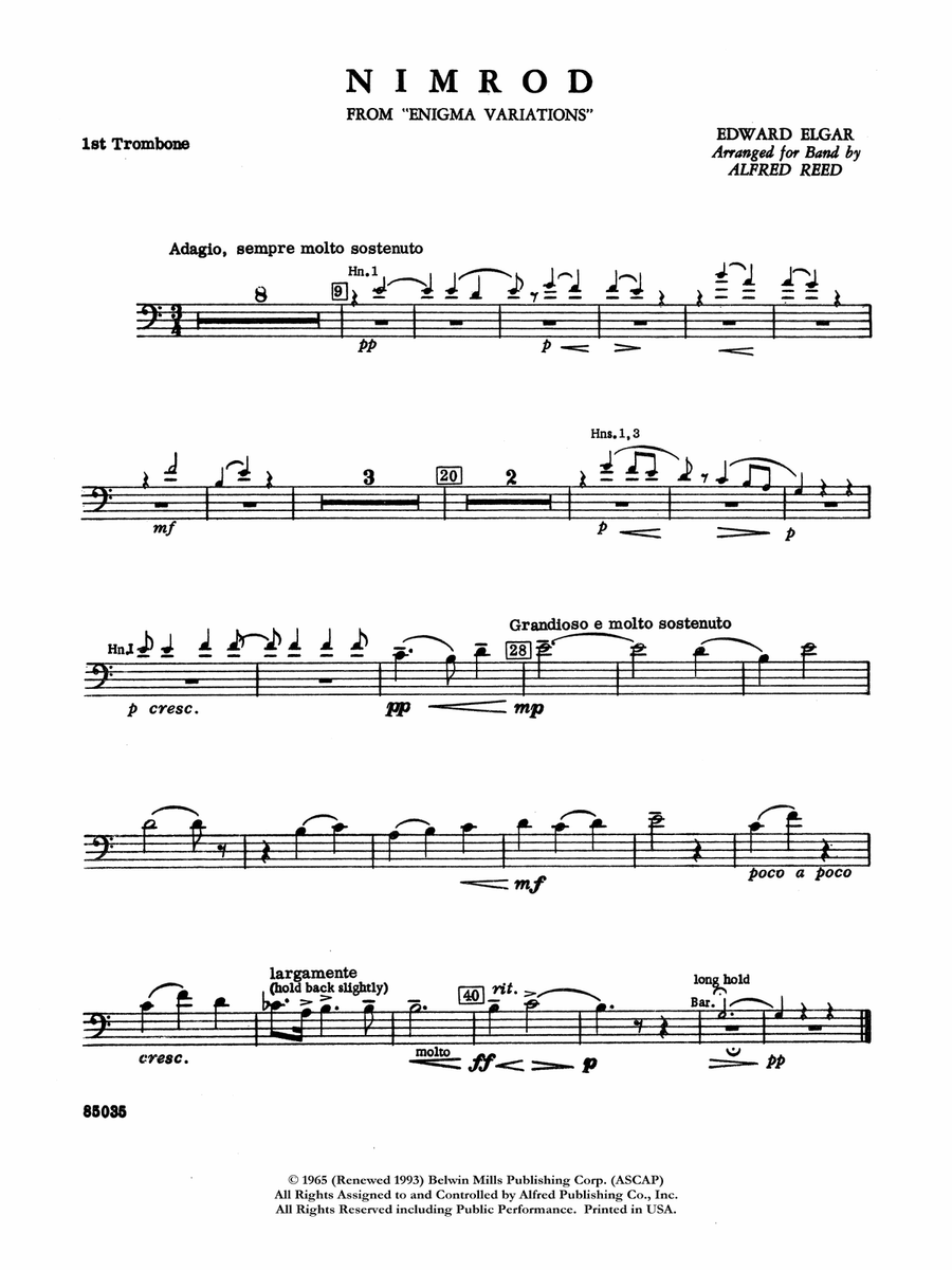 Nimrod (from Elgar's Variations): 1st Trombone