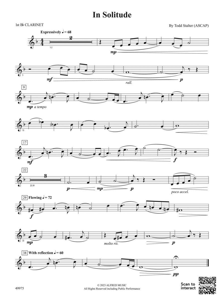 In Solitude: 1st B-flat Clarinet Concert Band scores gallery preview page 1