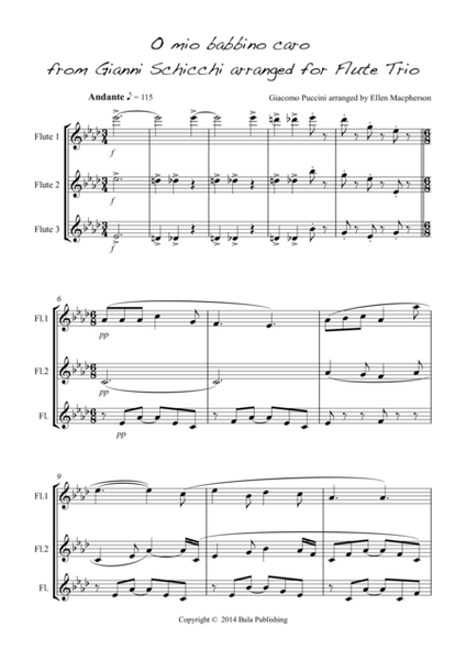 O Mio Babbino Caro - for Flute Trio (score and set of parts included) image number null