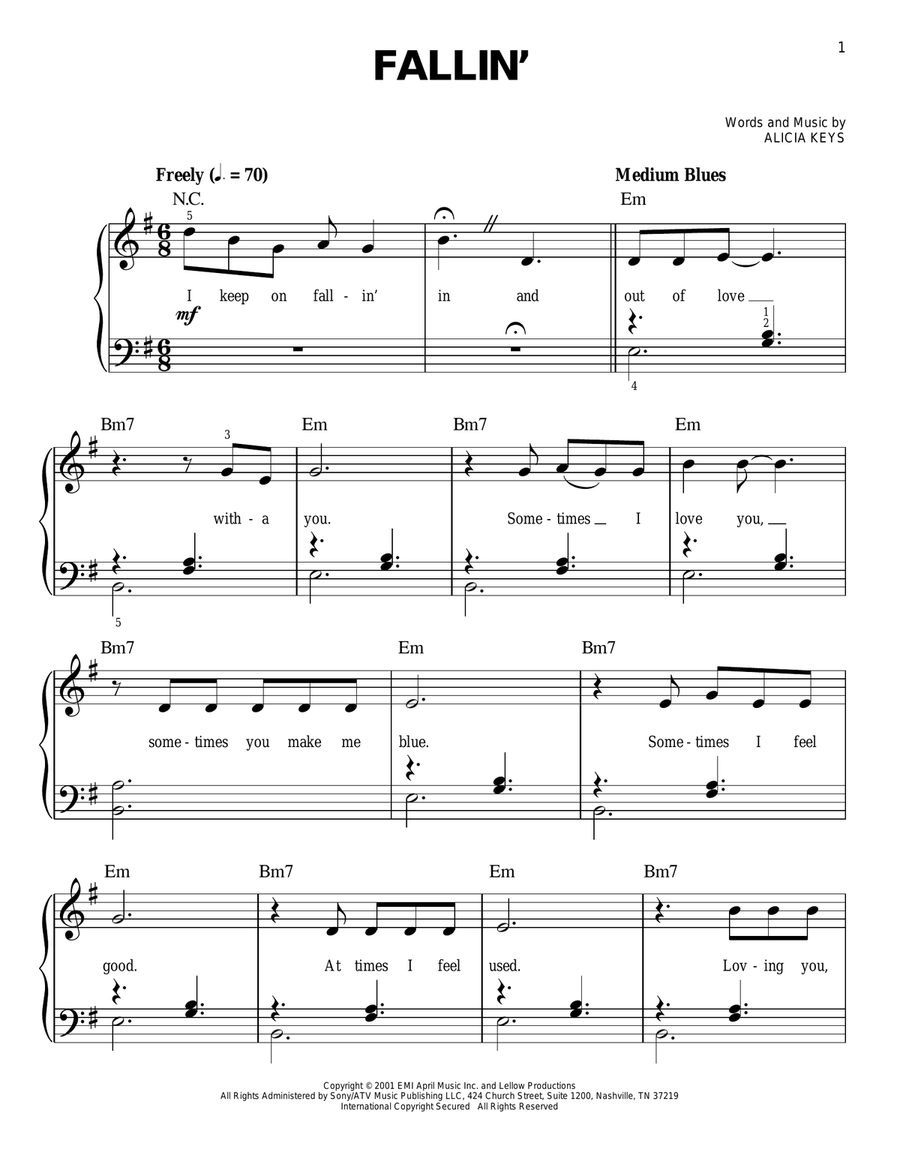 Fallin' Easy Piano scores gallery preview page 1