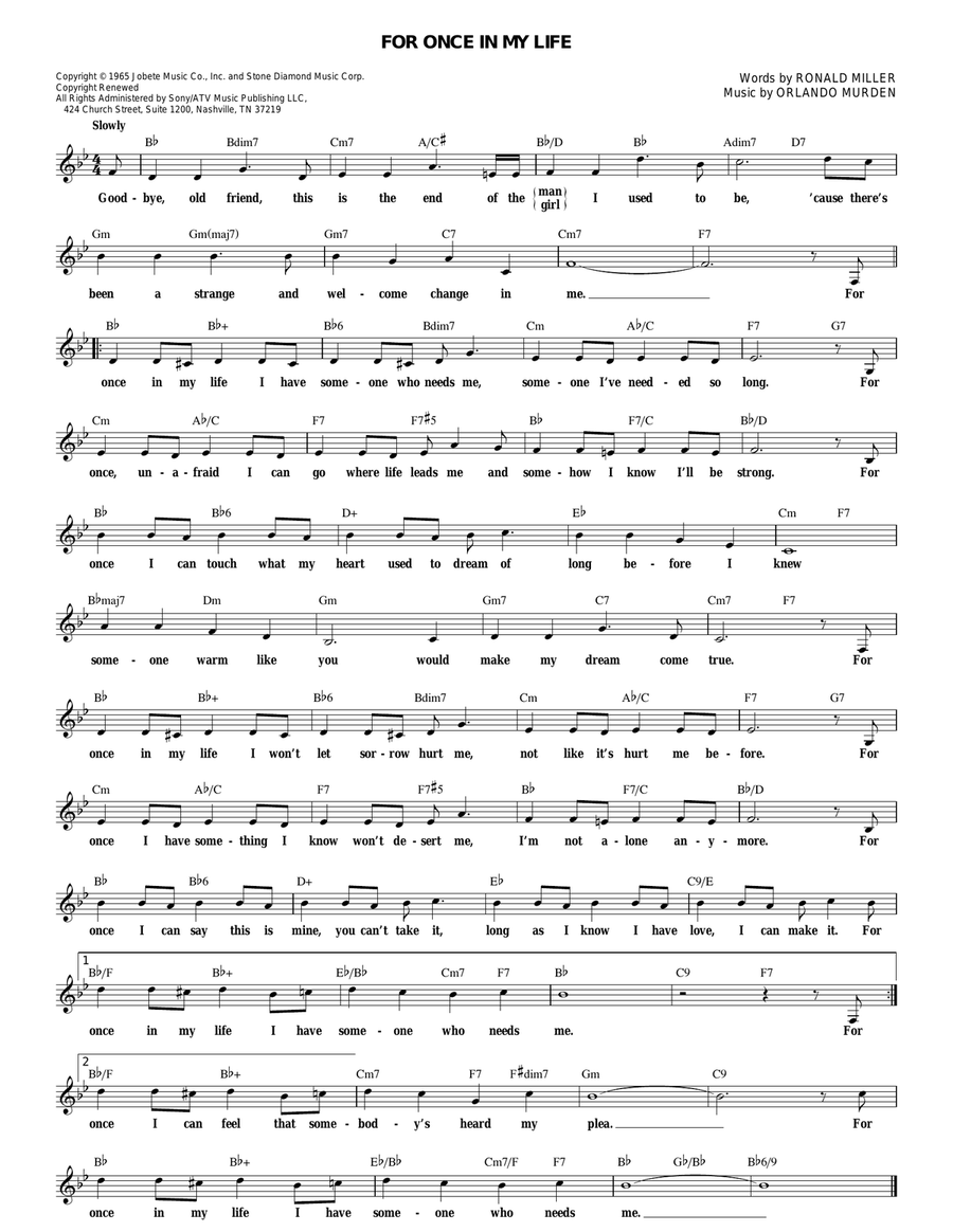 For Once In My Life For Once In My Life Guitar scores gallery preview page 1