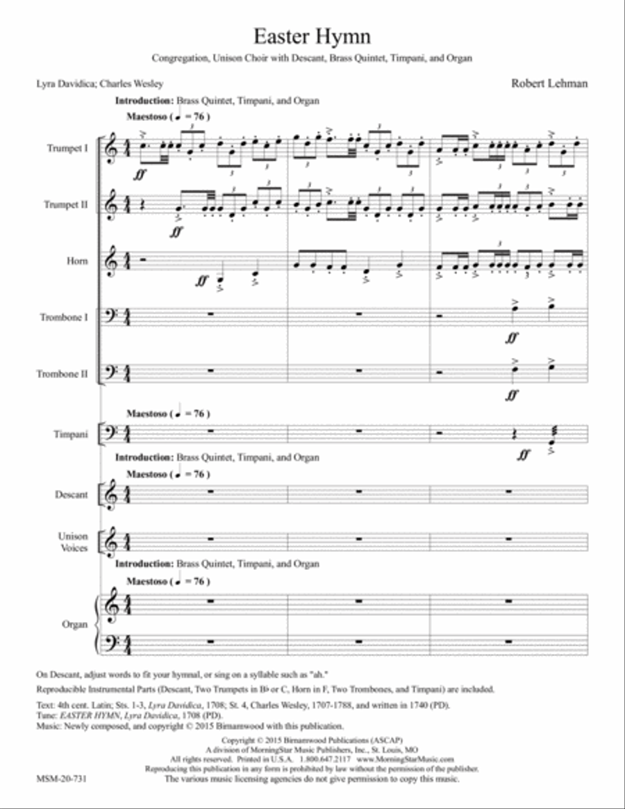 Easter Hymn Unison Choir scores gallery preview page 1