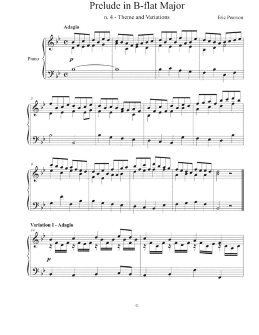Theme and Variations in B-flat Major Piano Solo scores gallery preview page 1