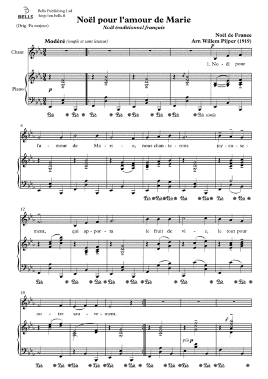 Noel pour l'amour de Marie (E-flat Major) Voice Solo scores gallery preview page 1