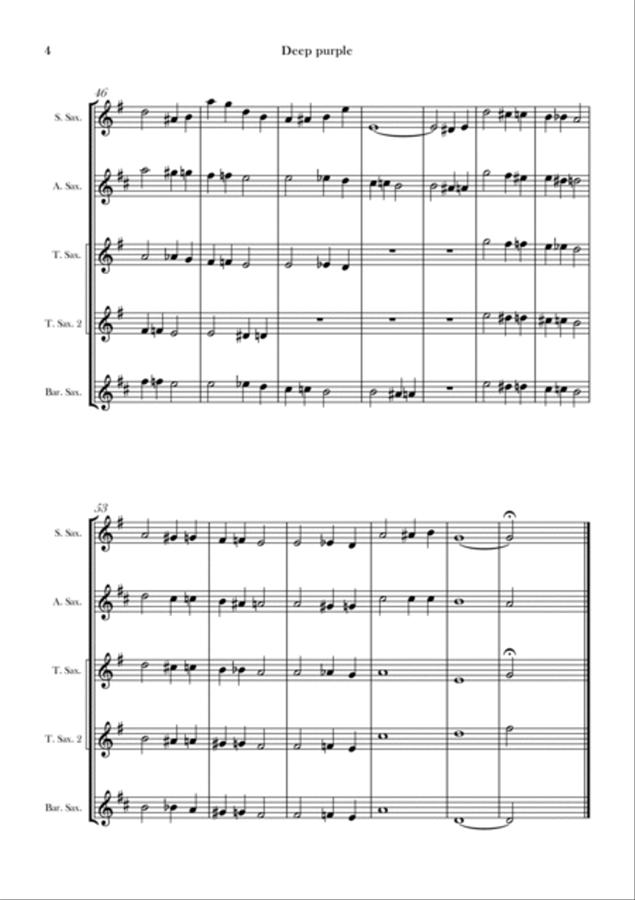 Deep Purple Saxophone Quintet scores gallery preview page 4