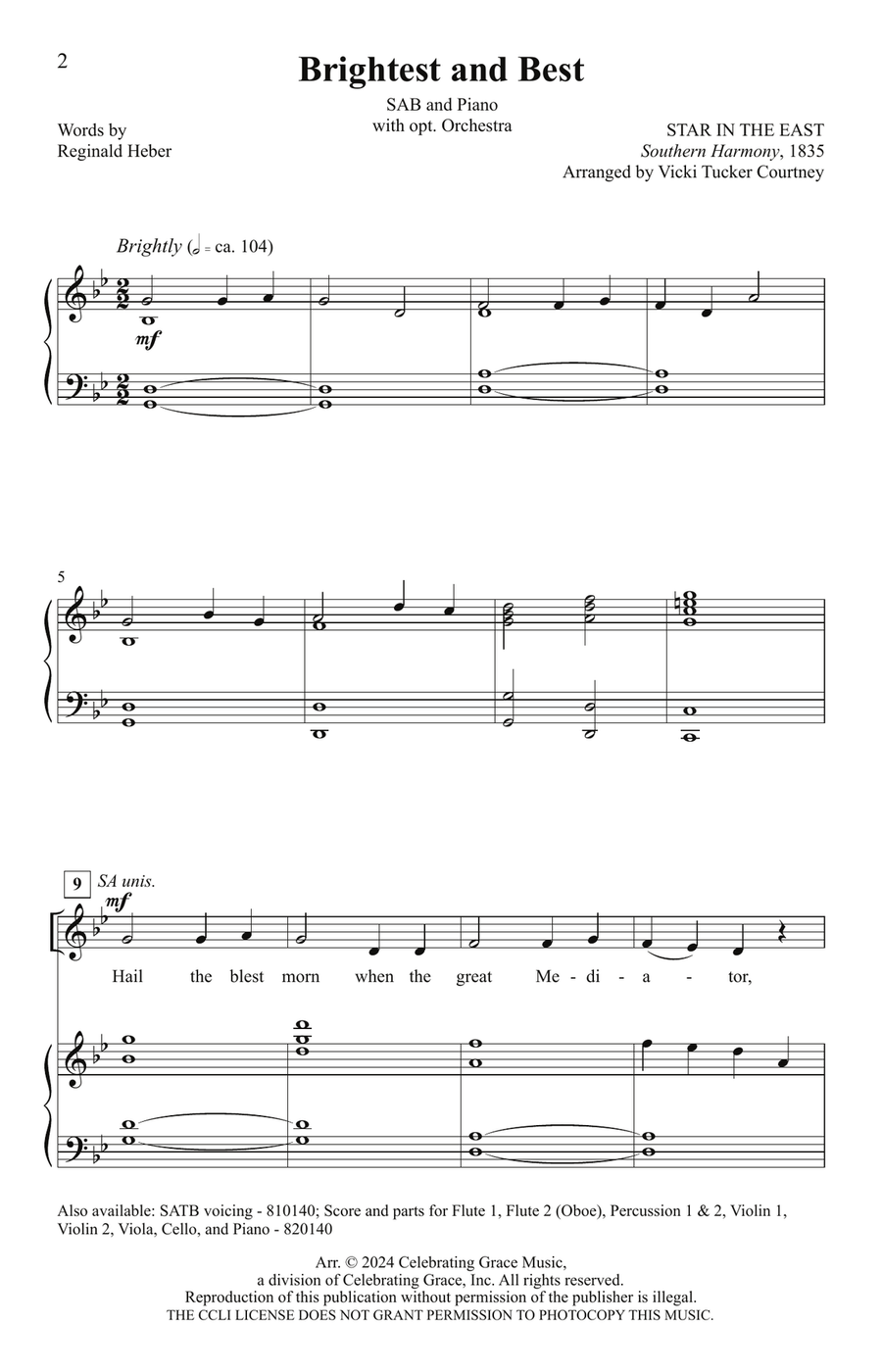 Brightest and Best (SAB, Digital) 3-Part scores gallery preview page 2