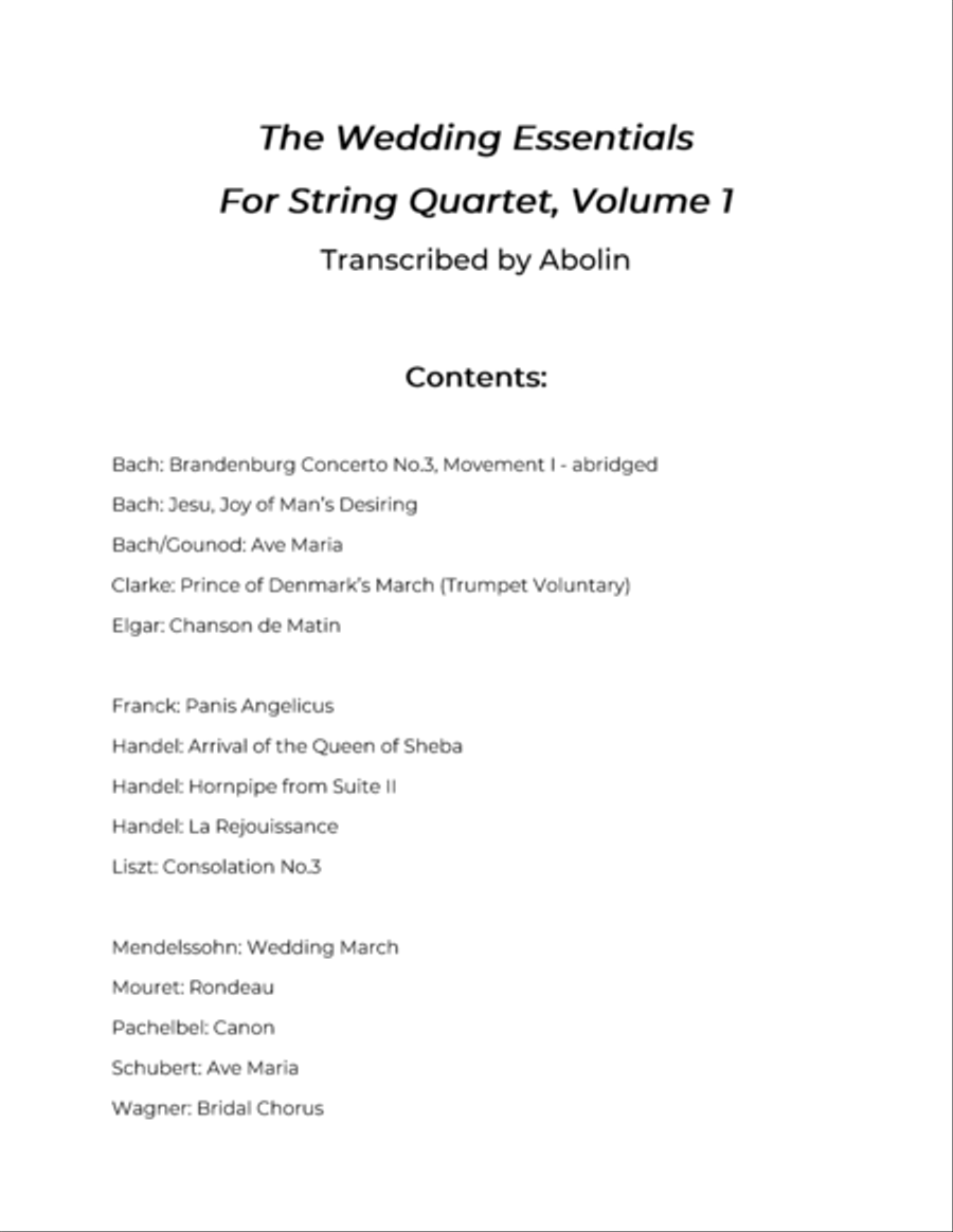 The Wedding Essentials for String Quartet, Volume 1 - Collection of 15 Pieces - Parts (no score) String Quartet scores gallery preview page 2