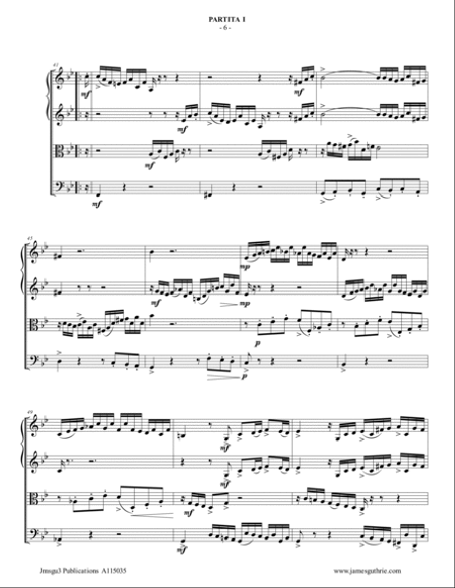 BACH: 6 Partitas Complete BWV 825-830 for String Quartet String Quartet scores gallery preview page 6