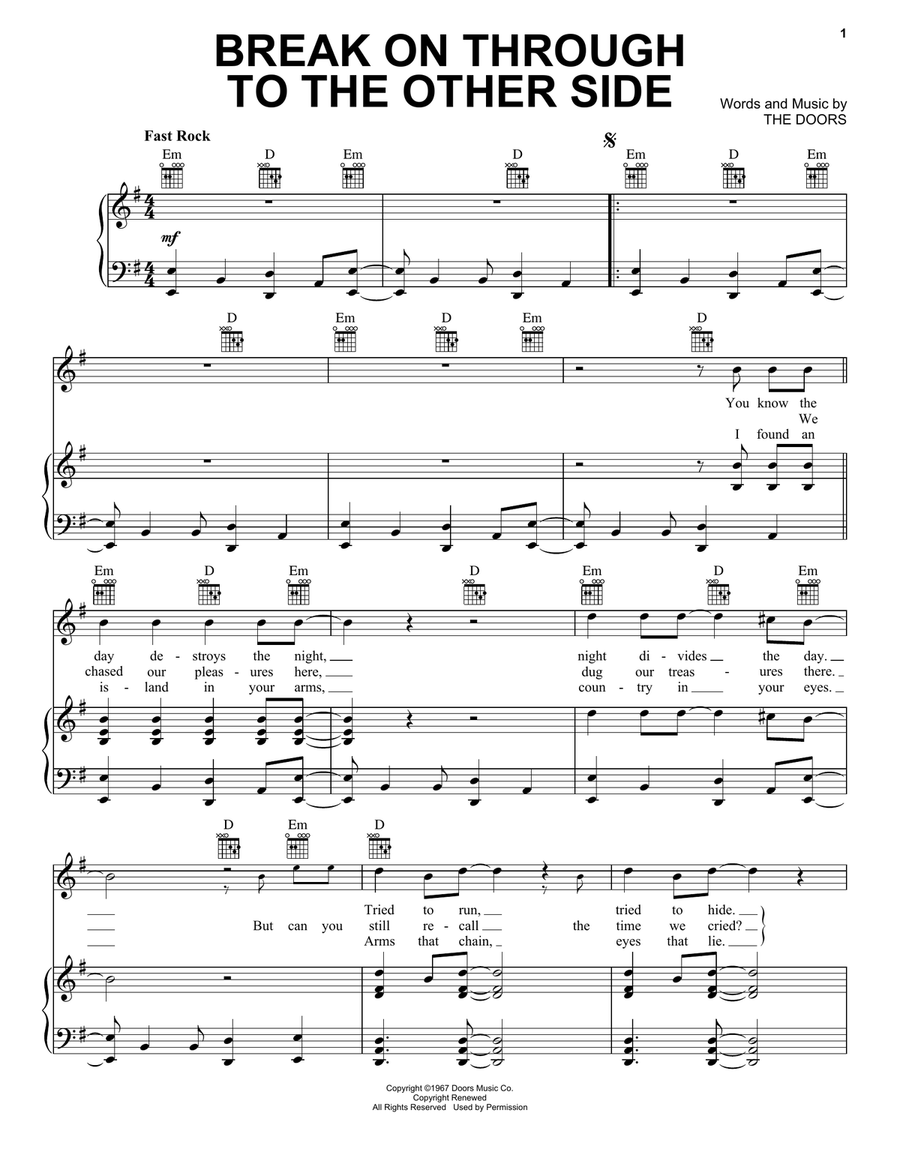Break On Through To The Other Side Piano, Vocal, Guitar scores gallery preview page 1