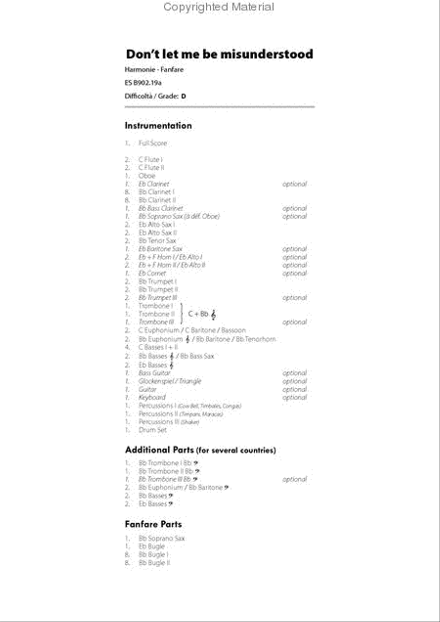 Don't Let Me Be Misunderstood Concert Band scores gallery preview page 2