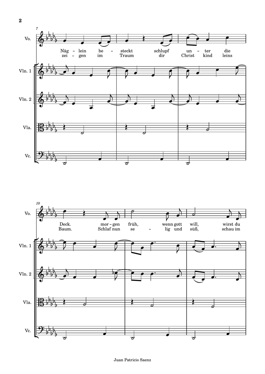 Johannes Brahms - Wiegenlied Op.49 N.4, String quartet arrangement low voice (Db major) String Quartet scores gallery preview page 2