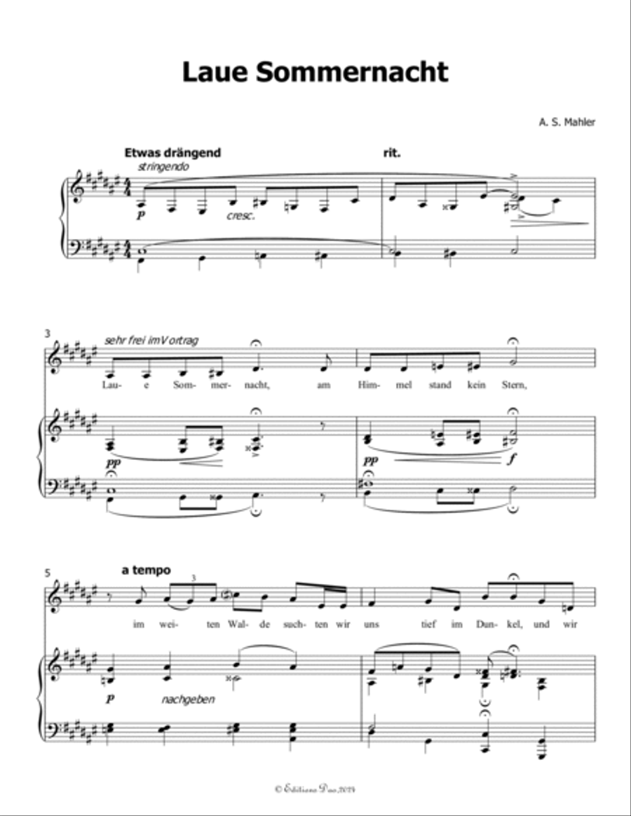 Laue Sommernacht, by Alma Mahler, in F sharp Major Voice scores gallery preview page 3