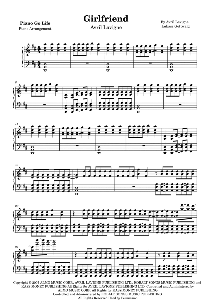 Girlfriend Piano Solo scores gallery preview page 1