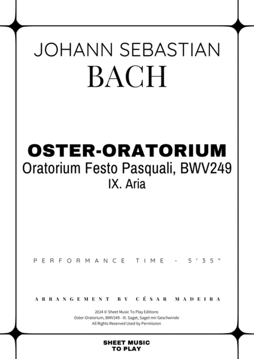 Saget, Saget mir Geschwinde, BWV 249 - String Quartet (Full Score and Parts) image number null
