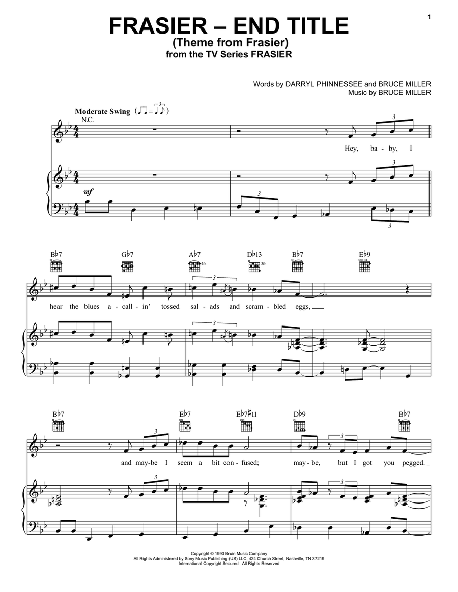 Theme From Frasier Theme From Frasier Piano, Vocal, Guitar scores gallery preview page 1