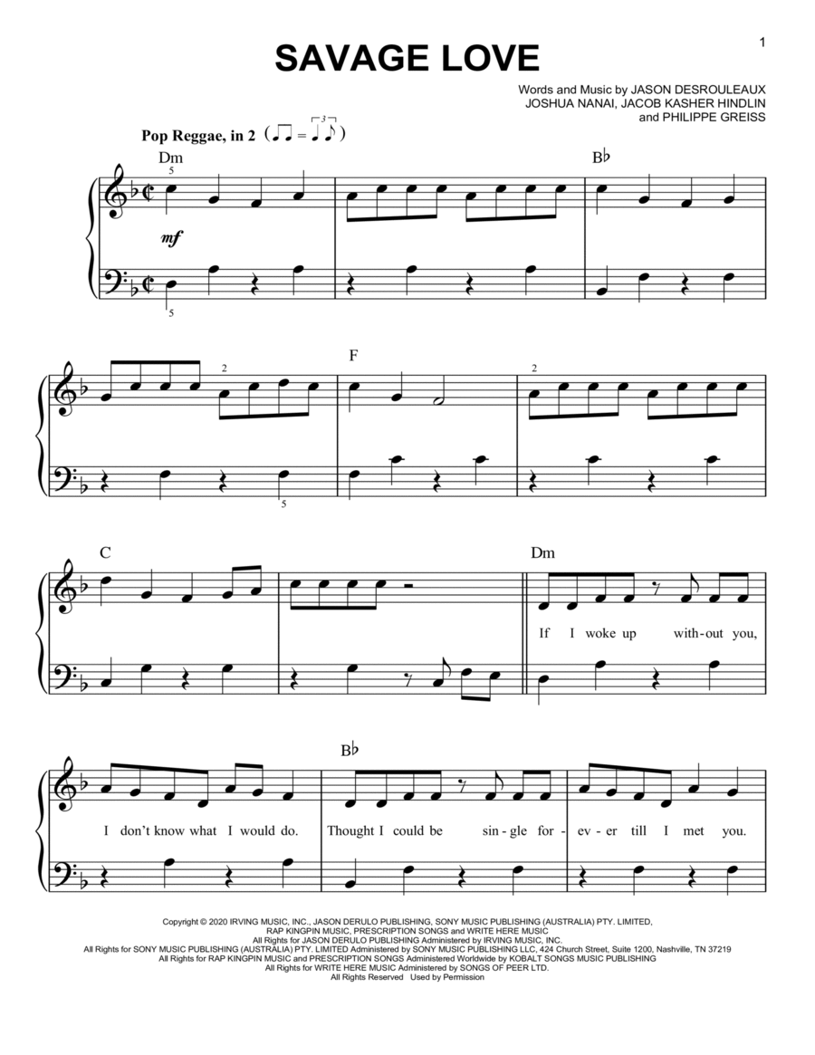 Savage Love Easy Piano scores gallery preview page 1