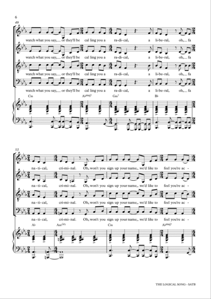 The Logical Song 4-Part scores gallery preview page 6