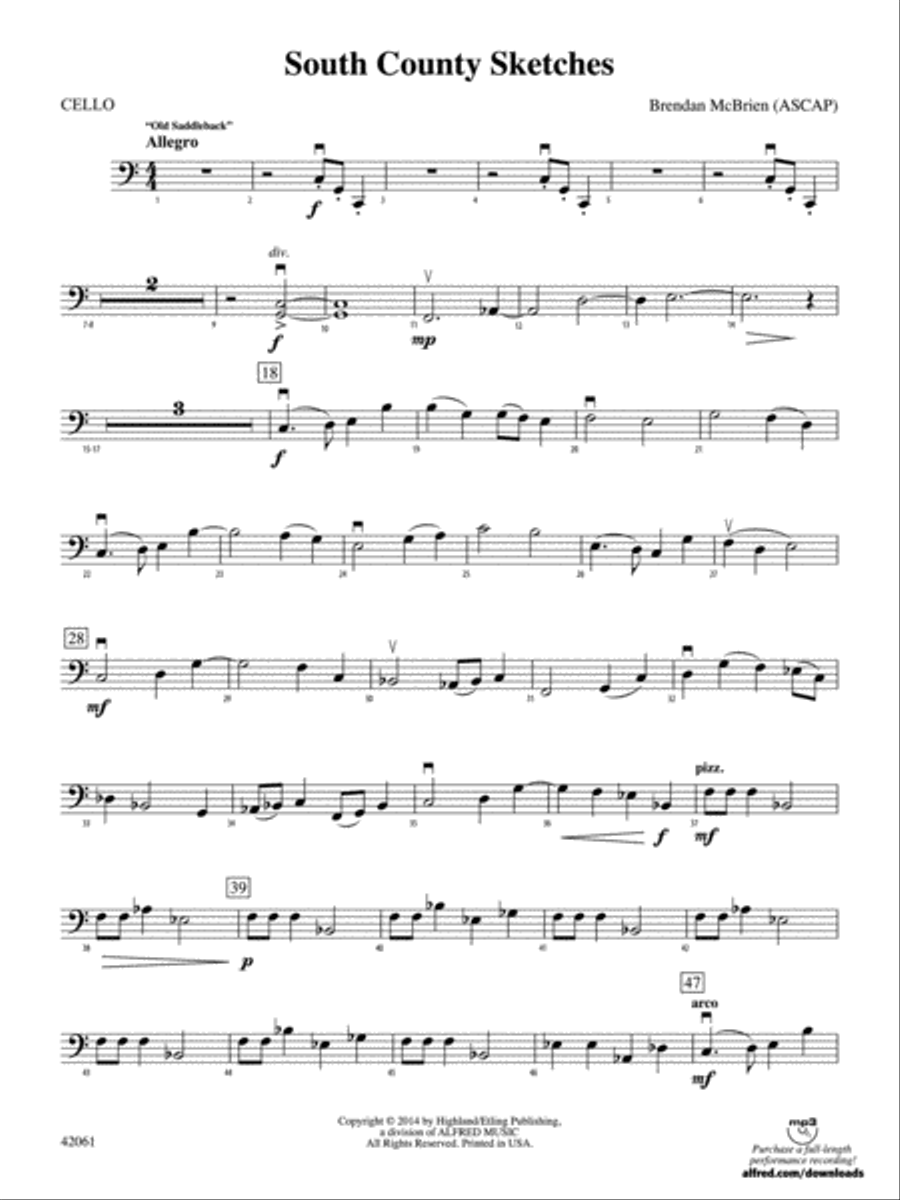 South County Sketches: Cello Full Orchestra scores gallery preview page 1