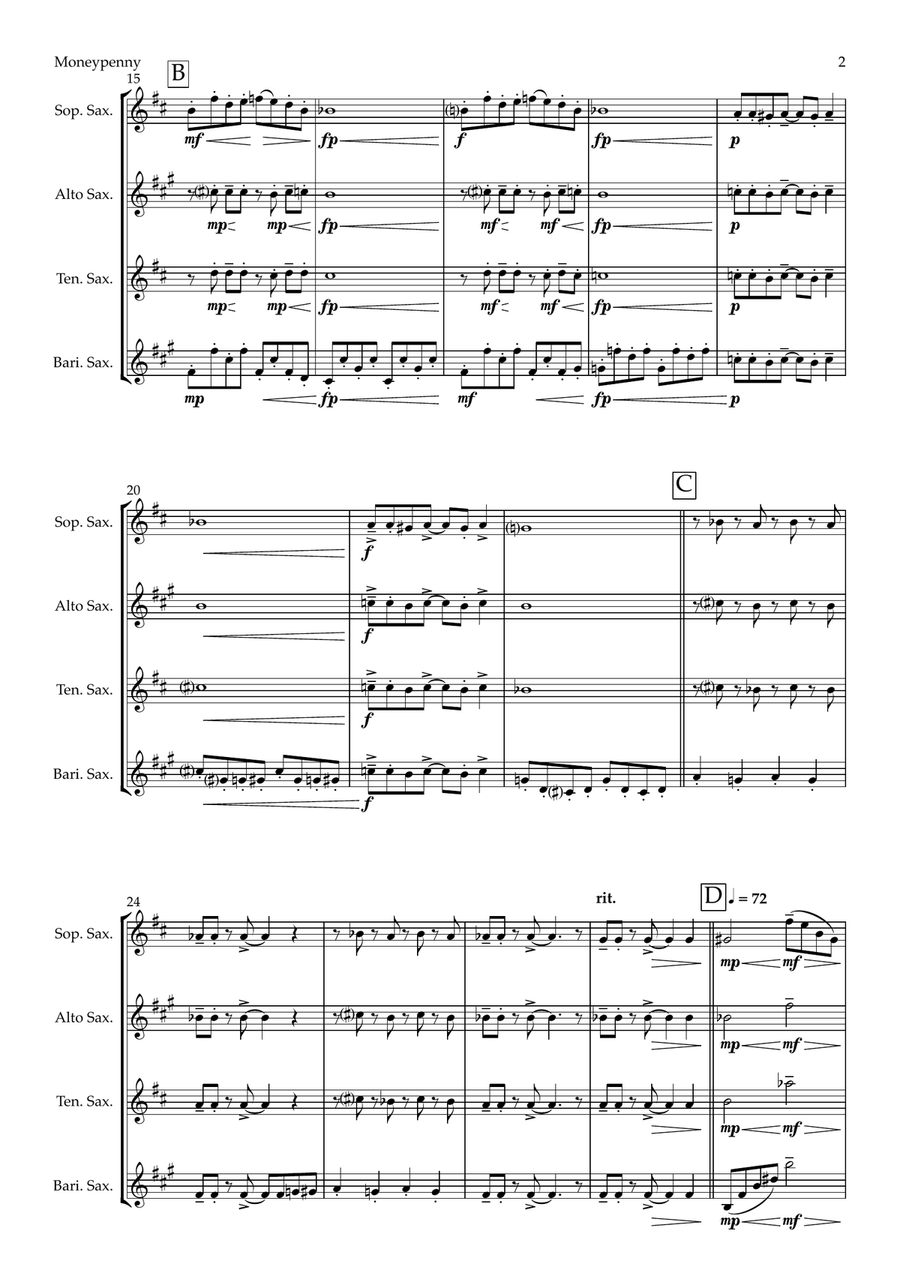 Moneypenny - Capricious Cat from The Cat Suite (saxophone quartet - SATB) Saxophone Quartet scores gallery preview page 2