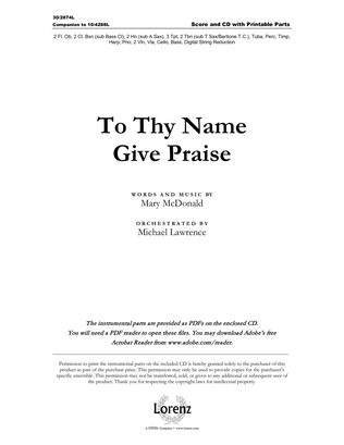 To Thy Name Give Praise - Orchestral Score with Printable Parts - Digital