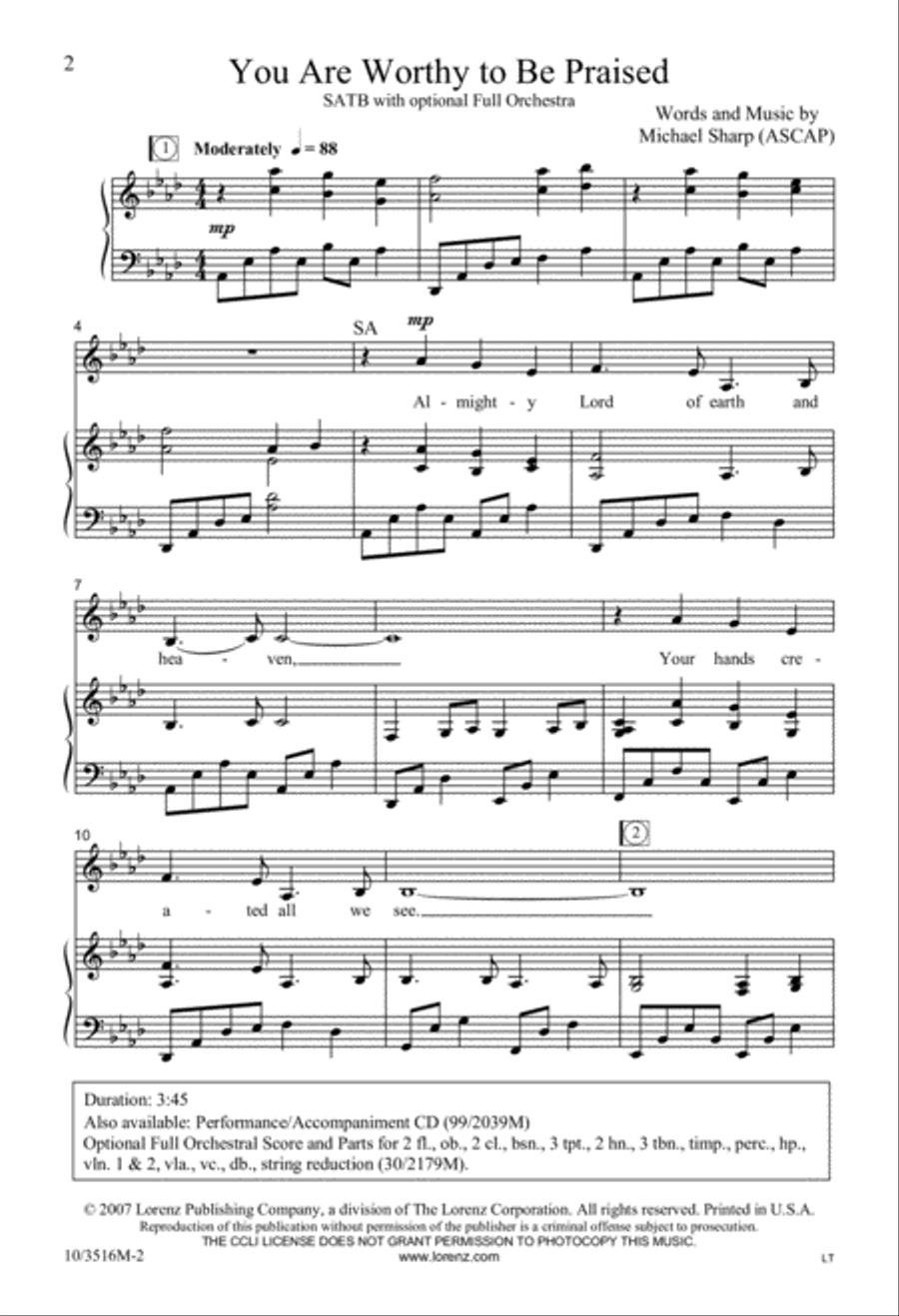 You Are Worthy to Be Praised 4-Part scores gallery preview page 2