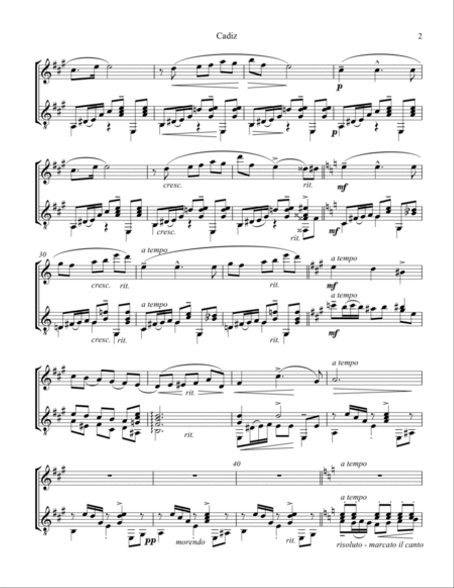 Cadiz Op. 47 No. 4 for flute and guitar (A Major) Flute scores gallery preview page 3