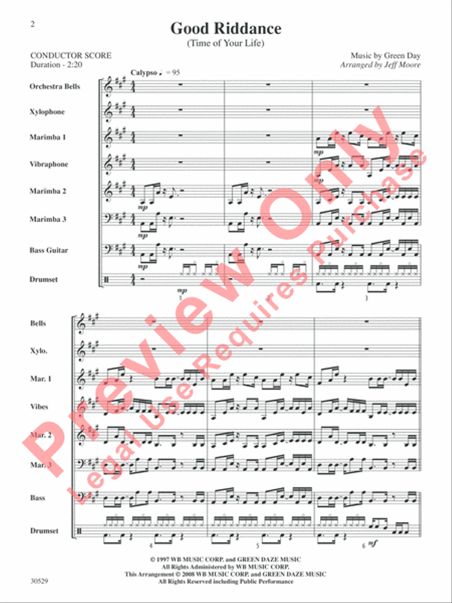 Good Riddance (Time of Your Life) Percussion Ensemble scores gallery preview page 3