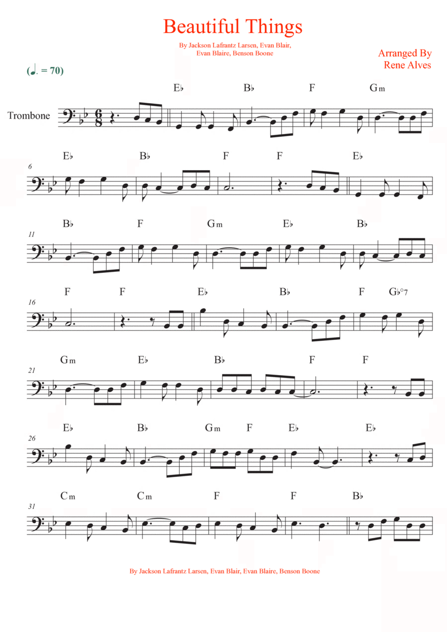 Beautiful Things Trombone Solo scores gallery preview page 1