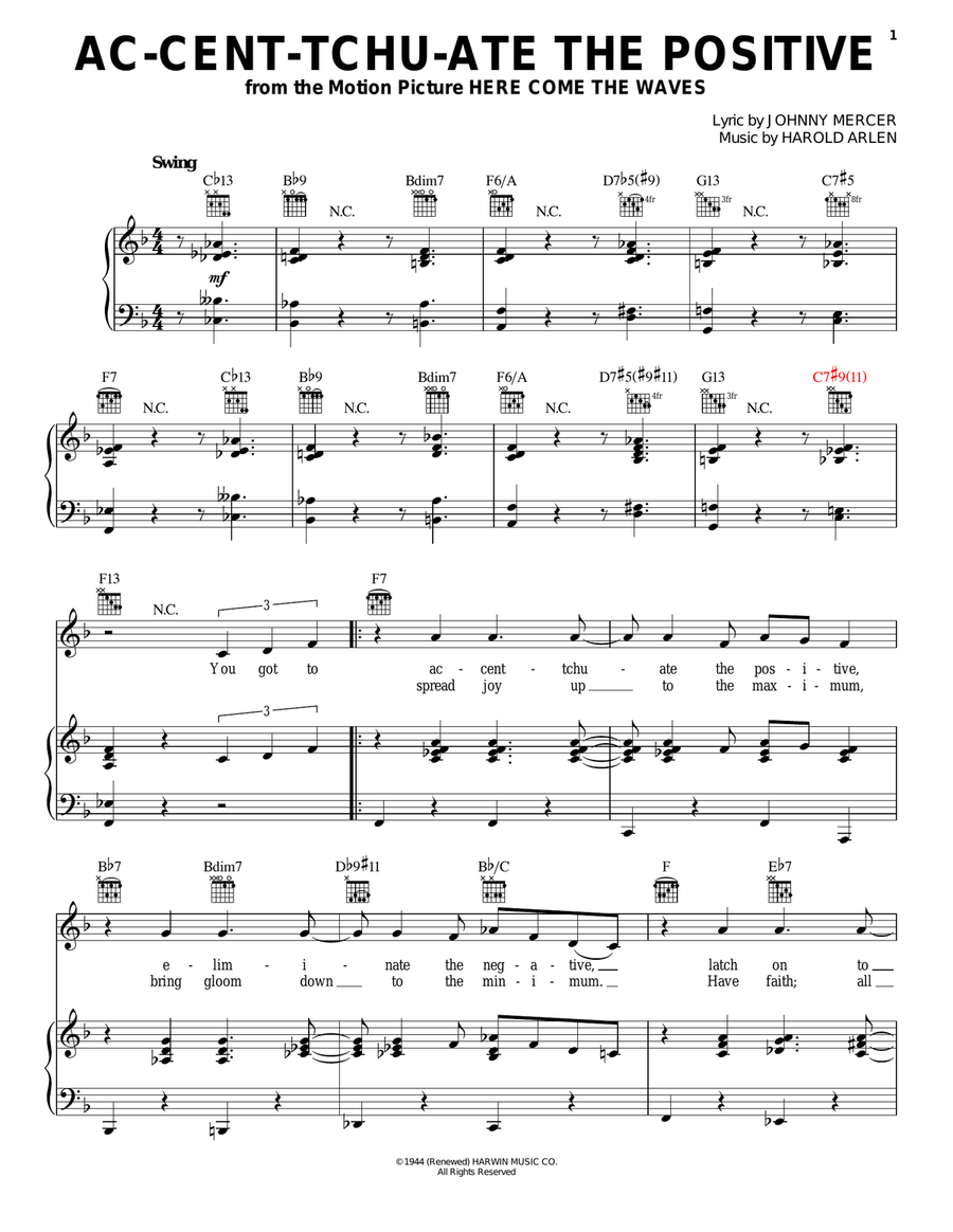 Ac-cent-tchu-ate The Positive Piano, Vocal, Guitar scores gallery preview page 1