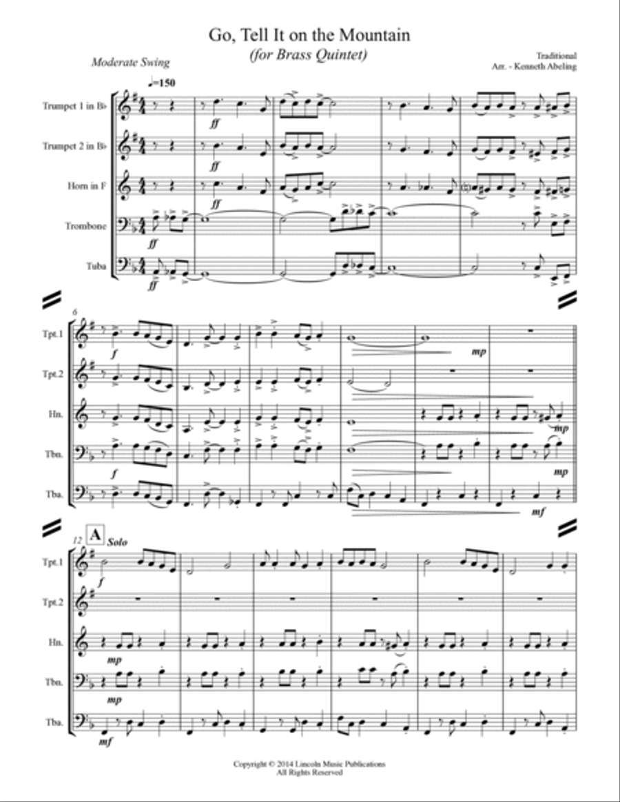 Go Tell it on the Mountain (for Brass Quintet) Brass Quintet scores gallery preview page 2