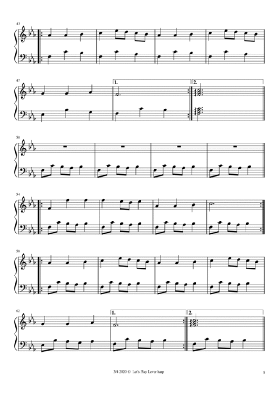 Bjornlaten - The Bear Tune - Sweddish Melody - beginner & 27 String Harp | McTelenn Harp Center Celtic Harp scores gallery preview page 4