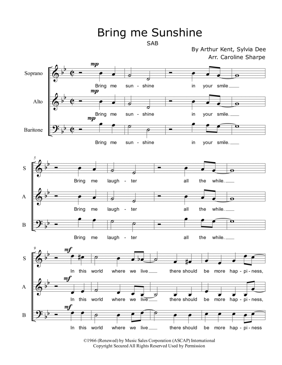Bring Me Sunshine Bring Me Sunshine 3-Part scores gallery preview page 1