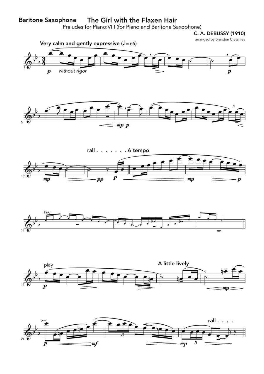 La Fille aux Cheveux de Lin (The Girl with the Flaxen Hair) Baritone Saxophone scores gallery preview page 4